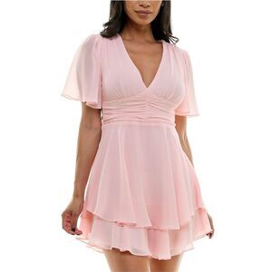 B. DARLIN Womens Ruched Waist Fit & Flare Dress, Pink, NWT